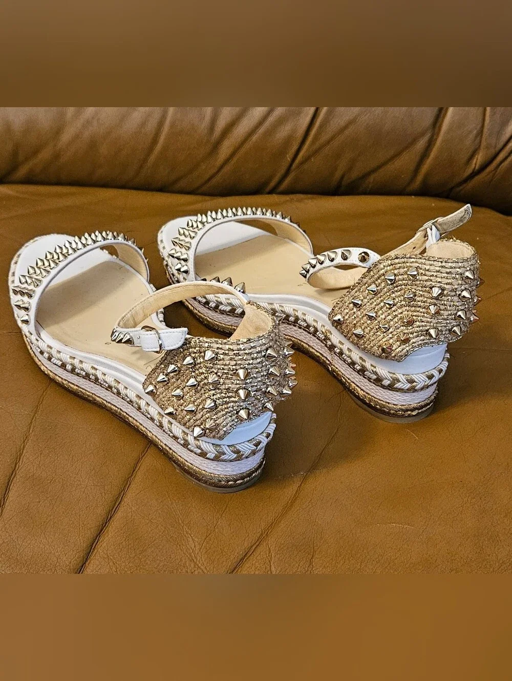 Christian Louboutin  Espadrille Spike-Studded Spikes Wedge Sandals Size 7 US